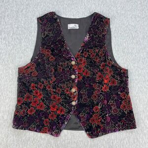 Vintage Clandestine Vest Womens 14 Floral Black Velvet Shimmery Whimsygoth Dark